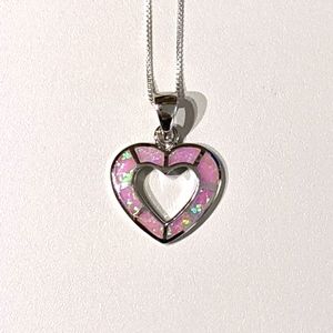 Sterling silver pink opal heart necklace